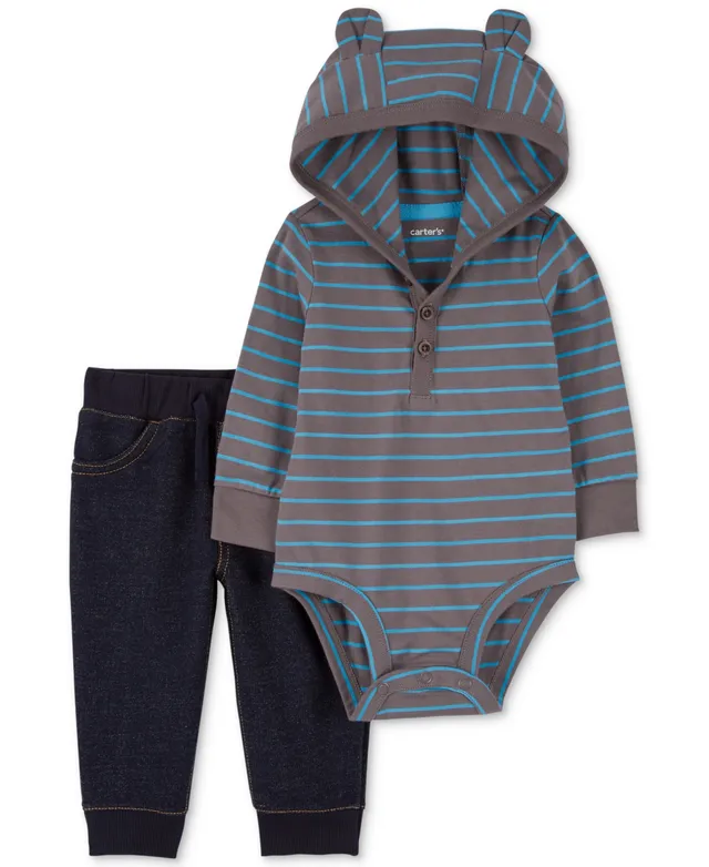 Carter's Baby Boys 2-Pc. Stripe Hooded Bodysuit & Pants Set