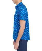 Society of Threads Men's Slim-Fit Performance Stretch Abstract Starburst Short-Sleeve Button-Down Shirt