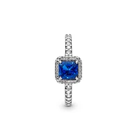 Pandora Cubic Zirconia Timeless Blue Square Sparkle Halo Ring