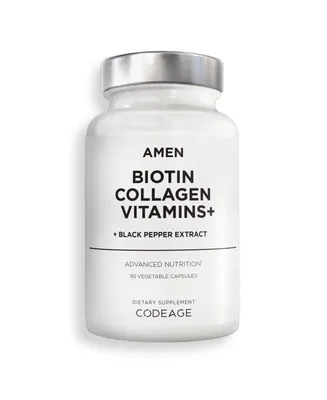 Amen Biotin Collagen Peptides, Vitamins C & E, Folate, Keratin, Hyaluronic Acid, Hair & Skin, 90 ct