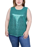 Ny Collection Plus Size Sleeveless Sequined Tank Top with Combo Banding