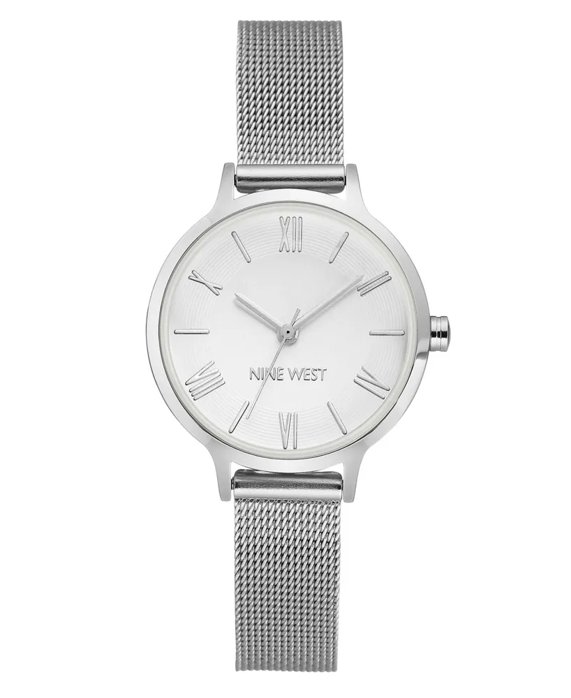 Nine West Women's Quartz Silver-Tone Stainless Steel Mesh Band Watch, 31mm