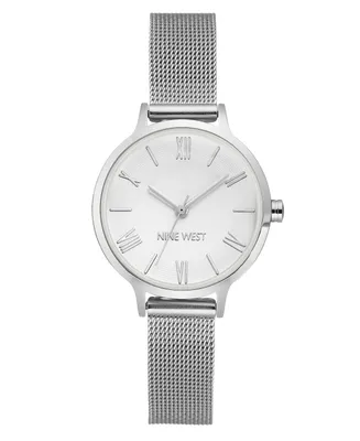 Nine West Women's Quartz Silver-Tone Stainless Steel Mesh Band Watch, 31mm - Silver