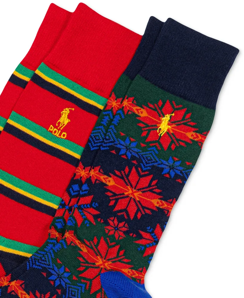 Polo Ralph Lauren Men's 2-Pk. Multi-Snowflake Slack Crew Socks