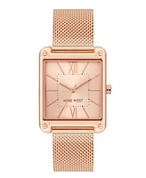 Nine West Women's Quartz Rectangular Rose Gold-Tone Stainless Steel Mesh Band Watch, 29mm