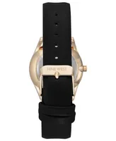 Nine West Women's Quartz Black Faux Leather Band and Leopard Pattern Watch, 36mm - Black, Gold