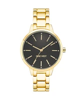 Nine West Women's Quartz Gold-Tone Alloy Link Bracelet Watch, 36mm - Black, Gold