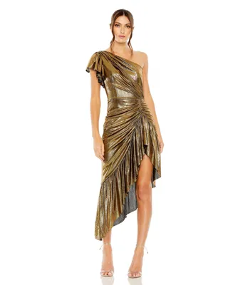 Mac Duggal Women's Ieena One Shoulder Flutter Sleeve High Low Dress