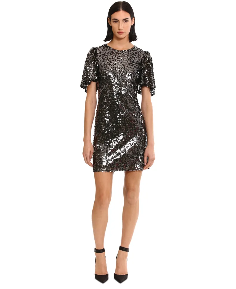 Donna Morgan Women's Sequined Flutter-Sleeve Shift Dress