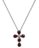 Ruby (7/8 ct. tw.) & Diamond (1/20 ct. t.w.) Cross Pendant Necklace in 14k Gold, 16" + 2" extender