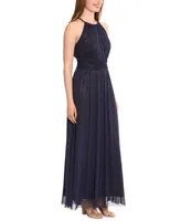 London Times Women's Ruched Halter Maxi Dress