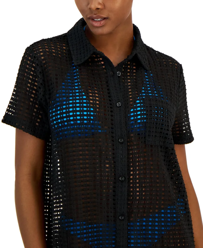 Miken Women's Crochet Tunic Shirt Cover-Up, Created for Macy's
