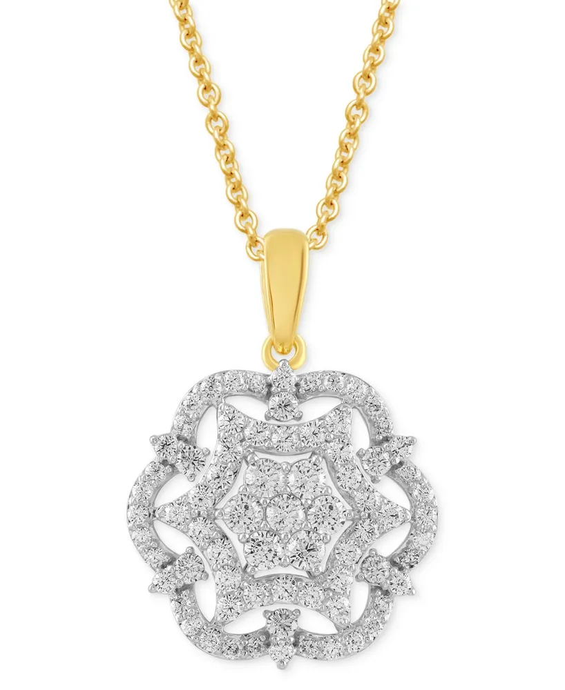 Diamond Mandala Cluster Pendant Necklace (1 ct. t.w.) in 10k Gold, 16" + 2" extender