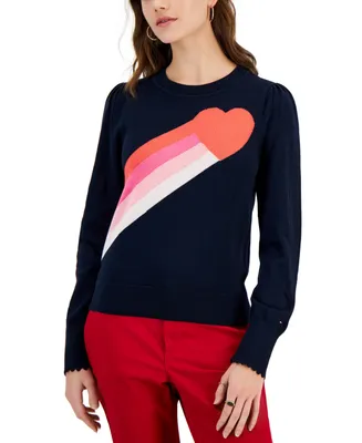 Tommy Hilfiger Women's Heart Graphic Pleated-Shoulder Sweater