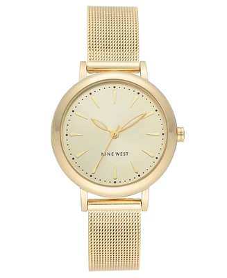 Nine West Women's Quartz Gold-Tone Stainless Steel Mesh Band Watch, 33mm