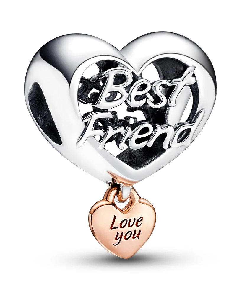 Pandora Sterling Silver Love You Heart Charm - Silver, Rose-Gold