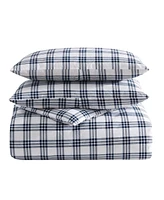 Closeout! Eddie Bauer Basic Plaid Cotton Percale 3 Piece Duvet Cover Set