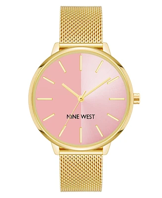 Nine West Women's Quartz Gold-Tone Stainless Steel Mesh Band Watch, 40mm - Pink, Gold