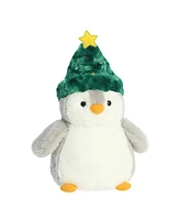 Aurora Medium Festive Hat PomPom Penguin Festive Plush Toy Gray 12"