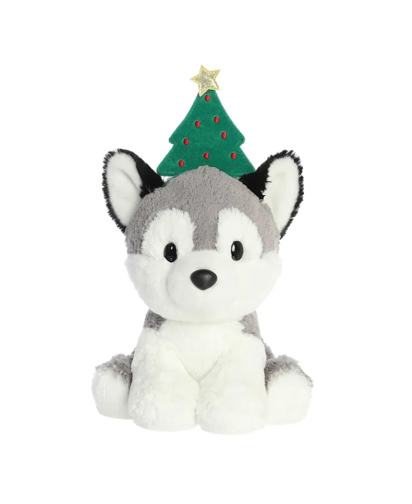 Aurora Small Holiday Cheer Kody Husky Holiday Festive Plush Toy Gray 7.5"