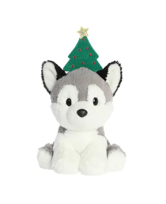 Aurora Medium Holiday Cheer Kody Husky Holiday Festive Plush Toy Gray 7.5"