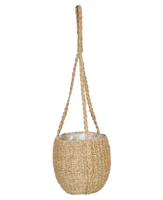 Hand-woven Hanging Sea grass Basket Planter with Plastic Lining Holds 7