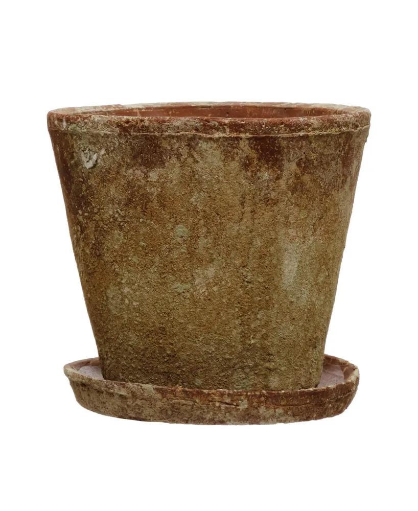 Cement Planter with Saucer, Set of 2 H