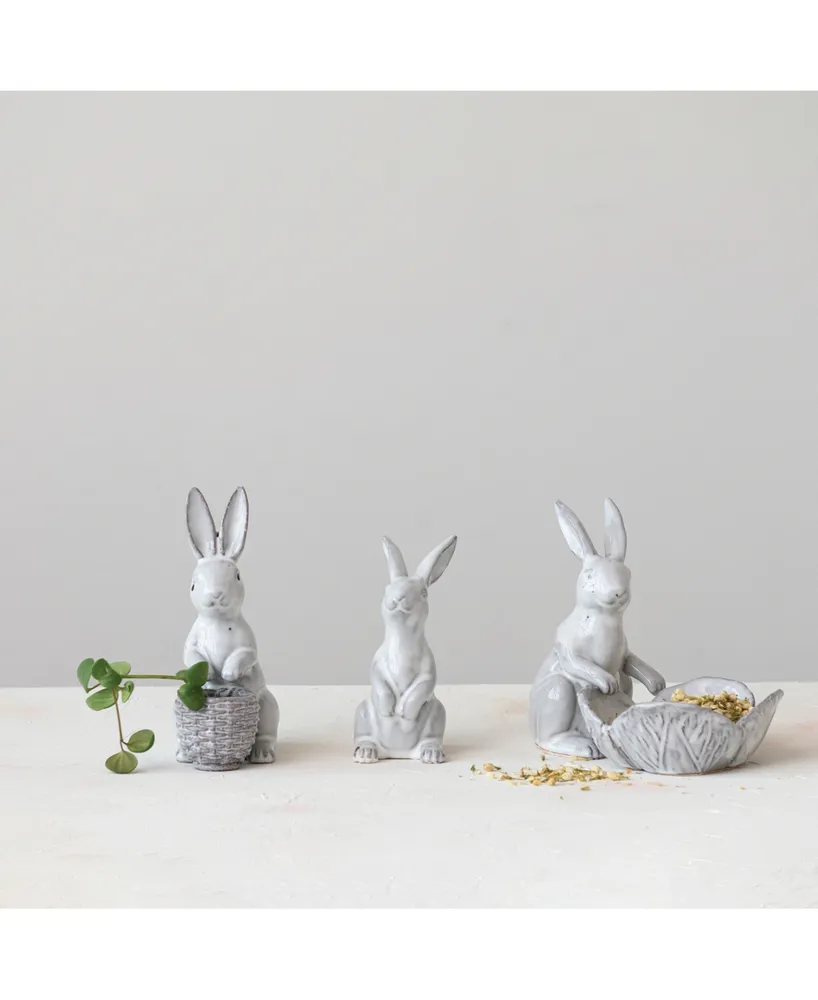 Stoneware Rabbit with Basket Planter