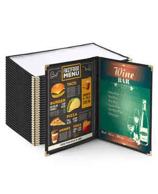 Yescom 30pc Menu Cover 8.5x14 2 Page 4 View Double Fold Black Trimmer Pvc Deli Food