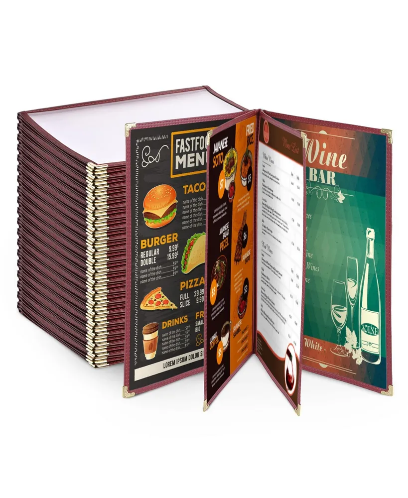 Yescom 20pcs Restaurant Menu Cover Foldable 8.5X11 Burgundy Trim 4 Page 8 View Cafe