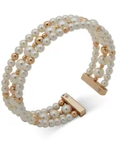 Anne Klein Gold-Tone Imitation Pearl Beaded Cuff Bracelet