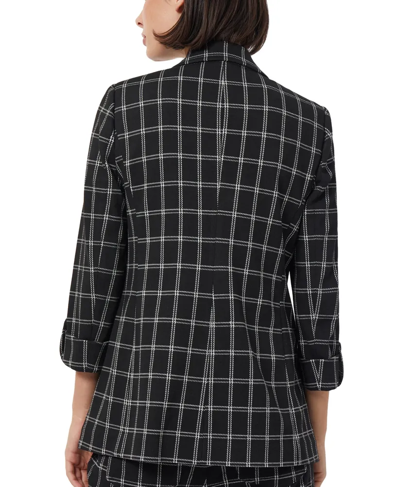 Jones New York Women's Plaid Knit 3/4-Sleeve Blazer