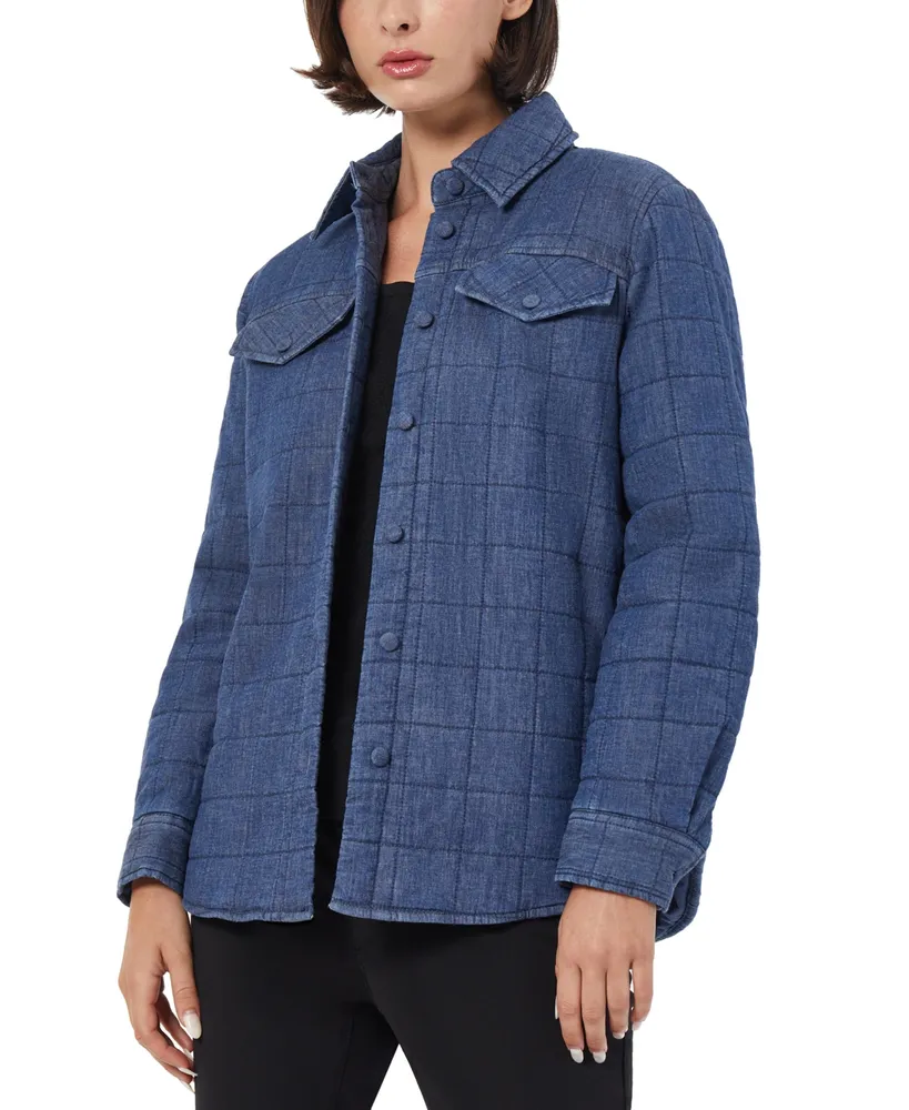Jones New York Women's Denim Quilted Oversized Shirt Jacket - Indigo