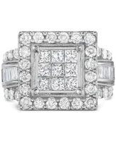 Diamond Princess Halo Cluster Engagement Ring (3 ct. t.w.) in 14k White Gold