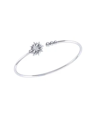 LuvMyJewelry Supernova Star Design Sterling Silver Diamond Adjustable Women Cuff