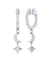 LuvMyJewelry Starlit Crescent Design Sterling Silver Diamond Hoop Women Earring