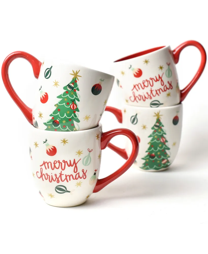 Coton Colors Vintage-Like Trimmed Tree Mug Set of 4, Service for 4