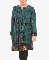 White Mark Plus Paisley Flower Embroidered Sweater Dress