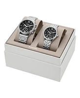 Fossil His and Her Fenmore Multifunction Silver-Tone Stainless Steel Watch Gift Set, 44mm 36mm