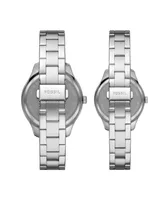 Fossil His and Her Multifunction Silver-Tone Stainless Steel Watch Set, 42mm 36mm - Silver