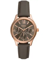 Fossil Women's Rye Multifunction Gray Leather Watch, 36mm