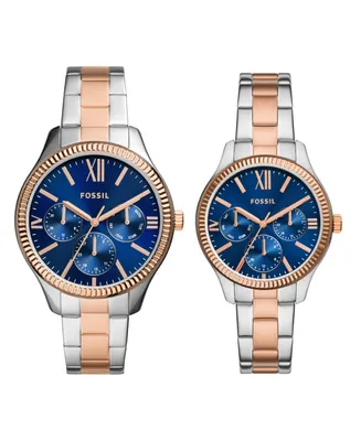 Fossil His and Hers Multifunction Two-Tone Stainless Steel Watch Set, 42mm 36mm