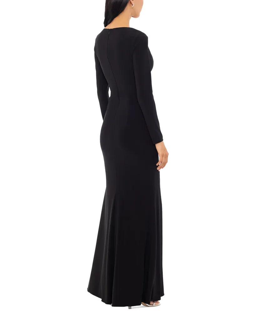 Xscape Women's Long-Sleeve Draped Contrast-Slit Dress