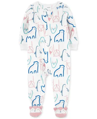 Carter's Toddler Girls 1-Piece Animal-Print Fleece Footed Pajama