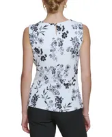 Calvin Klein Printed Pleat-Neck Blouse, Regular and Petite Sizes