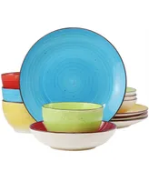 Elama Mason 12 Piece Double Bowl Stoneware Dinnerware Set, Service for 4