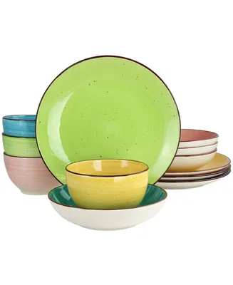 Elama Hudson 12 Piece Double Bowl Stoneware Dinnerware Set, Service for 4
