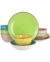 Elama Hudson 12 Piece Double Bowl Stoneware Dinnerware Set, Service for 4