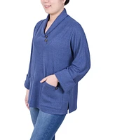 Ny Collection Women's Long Sleeve Shawl Collar Top with Pockets