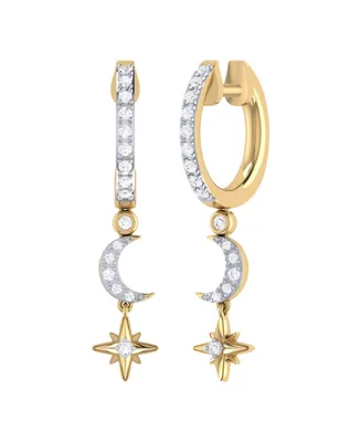 LuvMyJewelry Starlit Crescent Design Sterling Silver Diamond Hoop Women Earring